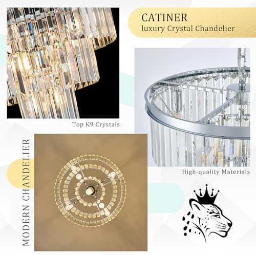 CATINER 20" Modern Crystal Chandeliers,7 Lights Chrome Round Light Fixture - Image 5
