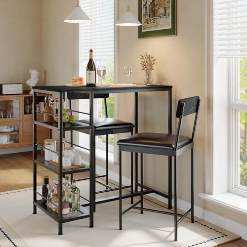 GarveeHome Bar Height Dining Table Set for 2, Space-Saving Pub Table by GarveeHome