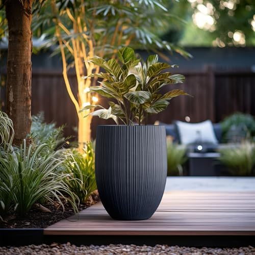 Kante Large Round Bullet Charcoal Concrete Planter 21.7" Tall, Outdoor - Image 6