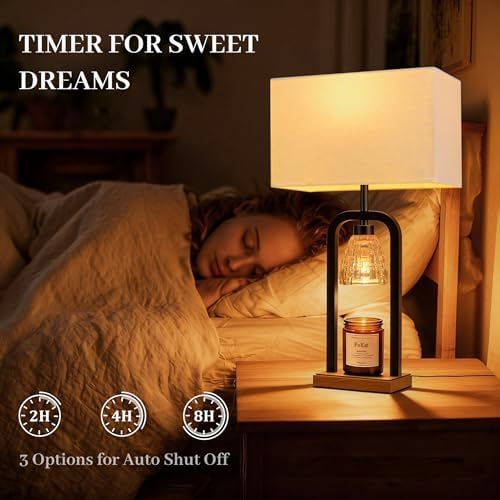 PoKat Electric Candle Warmer Lamp Black, Candle Lamp Warmer with Timer Dimmer & Wood-Like Base, Wax Light Warmer Lamp Jar Candles, Farmhouse Table Lamp for House Warming New Home Decor, Bulb Included - Image 5