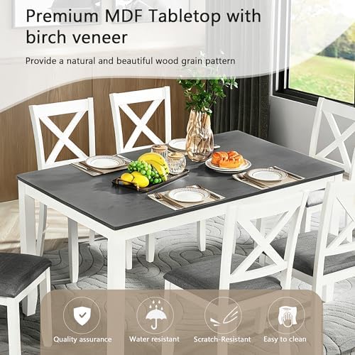 Harper & Bright Designs Modern 7-Piece Dining Set,58.5" Solid Wood Table & 6 Padded X-Back Style Chairs, Grey & White Two-Toned for Kitchen/Dining Room, 6-Person Seating - Image 3