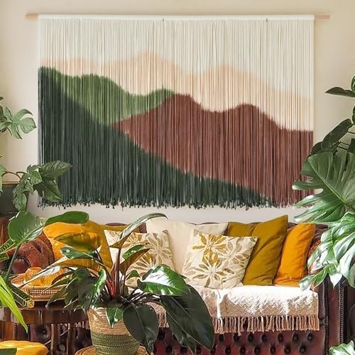 Macrame Wall Hanging Mountain Landscape Boho Wall Art Large Decor 57"W*35"L by IOWER