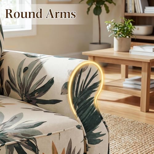 YOLENY Mid Century Wingback Arm Chair, Modern Upholstered Fabric High Back Accent Chair with Wood Legs, Upholstered Single Sofa Club Chair for Living Room, Bedroom, Home Office, Grey Green Leaves - Image 6