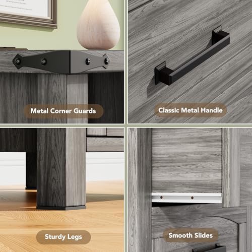 Decofy Farmhouse Nightstand Set of 2 with Charging Station, 2 Drawers - Image 5