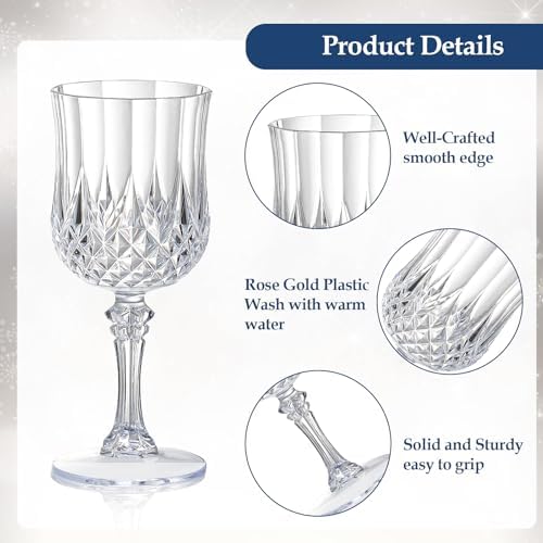 XUWAIDSGN 48 Pcs 7oz Plastic Vintage Wine Glasses Drinking Glasses Unbreakable Wedding Glassware Crystal Water Goblets Reusable Drinkware Vintage Champagne Flutes (48, Clear) - Image 4