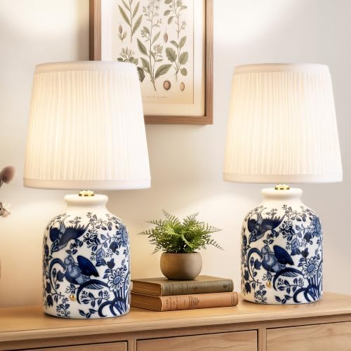 ShineTech Rechargeable Cordless Small Ceramic Table Lamps Set of 2, Blue by ShineTech