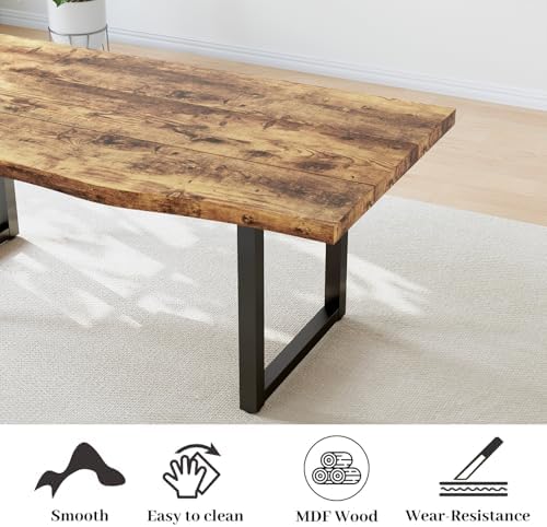 HIPIHOM 63" Kitchen Table with Wavy Edge, Modern Dining Room Table Set for 4 to 6 Persons, Thickened MDF Wooden Table for Dining Room, Kitchen - Image 3