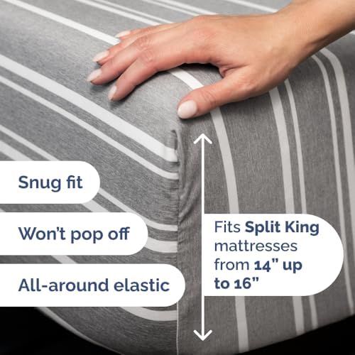 Flex Top Split Head King 4 Piece Sheet Set - Soft & Cooling - Grey Stripes - Image 5