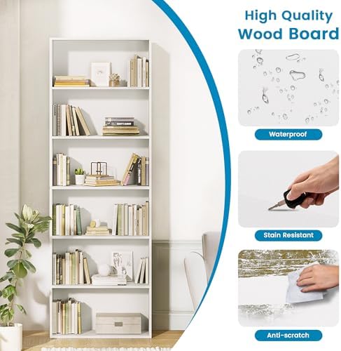 GRUSIGN 71" Tall 6-Tier Bookshelf, Large Open Display Bookcase with Ample Storage, Floor Standing Book Shelf for Living Room, Home Office, Bed Room, White - Image 4