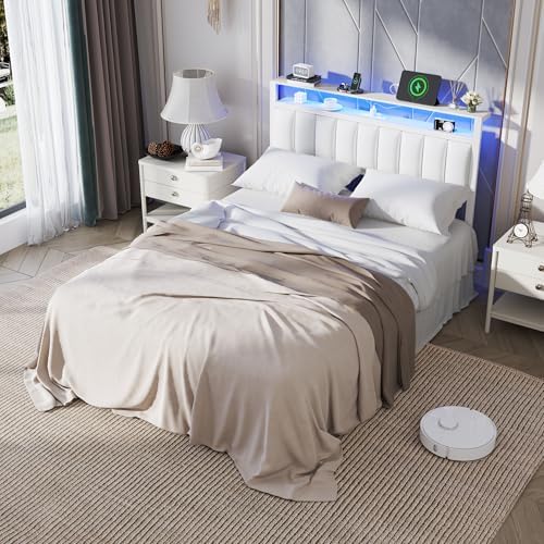 Furnulem White Full Size Bed Frame with Charging Station & LED Lights - Image 5
