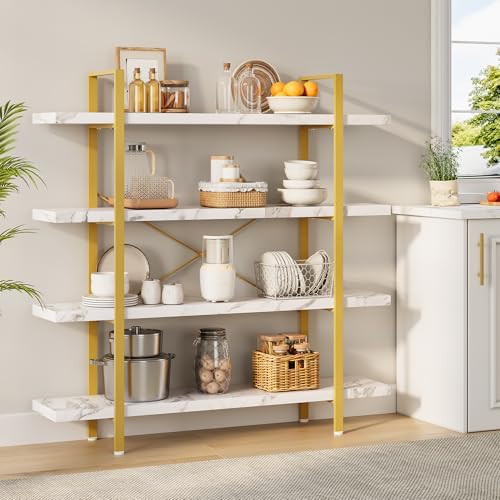 OtterOasis Bookshelf Set of 2, Heavy Duty 4-Tier Industrial Bookcase, 47" Wide Wood Bookshelf for Home Office, 120lbs Shelf Capacity, Open Display with Horizontal Shelf for Living Room Bedroom, White - Image 6