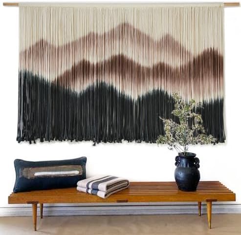 Macrame Wall Hanging Mountain Dip Dyed Brown Fiber Art Wall Decor 57"W*35"L - Image 4