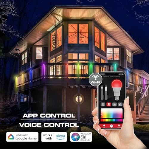 Monster Smart 50ft Deck & Fence Lights, WiFi Color Changing Outdoor LED String Lights, Multi-Color + Warm White, App & Voice Control, Music Sync, Waterproof, Compatible with Alexa & Google - Image 2