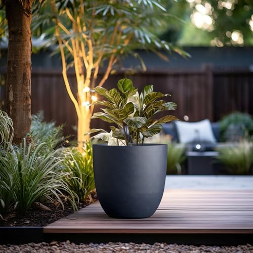 Kante Large Round Bowl Charcoal Concrete Planter 18" Dia, Outdoor - Image 3