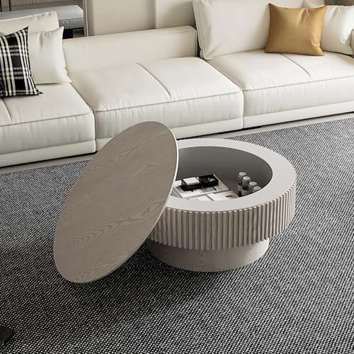 Round Coffee Table with Storage, Modern Wooden Coffee Table - Image 3