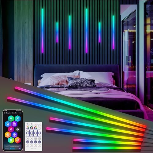 RGB+IC Led Recessed Lighting Kit Wall Panel Lights, 6PCS Smart Color Chasing Wood Slat LED Lights with Alexa & WiFi APP Control, DIY RGB Strip Lighting for Acoustic Panels, Game Room (22″+35″+54″) by Unknown