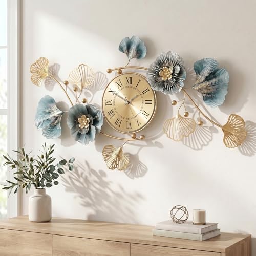 47" 3D Ginkgo Leaf Metal Wall Clock for Home Wall Decor by Axioglo