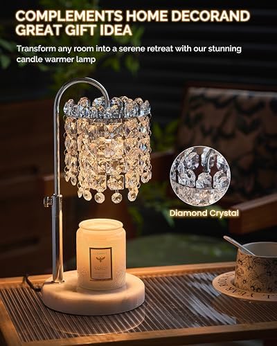 Candle Warmer Lamp with Timer Dimmer Adjustable Height Candle Warmer with Marble Base for Jar Candles, Crystal Candle Lamp with 3 Bulbs for New Home Decor, Women Mom Christmas Birthday Gifts, Silver - Image 4