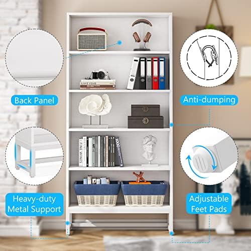 Tribesigns Tall Bookcase and Bookshelf, 70.8” Large Bookcases Organizer with 5-Tier Storage Shelves, Heavy Duty Free-Standing Library Bookshelf Shelving Unit for Living Room, Bedroom, Office (White) - Image 5