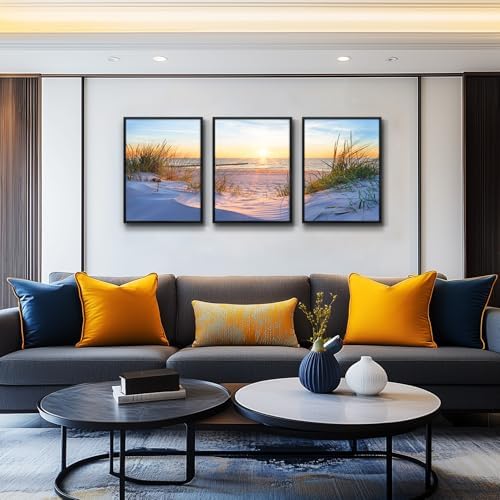 Black Framed Beach Wall Art Set - Blue Seascape Paintings for Living Room, Bedroom & Office - 12"X16" Each - Image 2