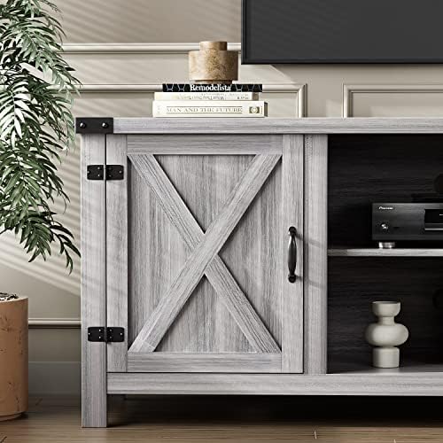 YESHOMY Modern Farmhouse TV Stand with Barn Door for 65 Inch TV, Gray Wash - Image 5