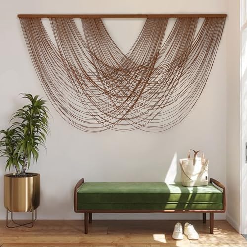 Large Macrame Wall Hanging Brown Die-Dyed 59.00" W x 31.00" L Boho Wall Decor Yarn Tapestry Craftsmanship Home Macrame Wall Decor - Image 4