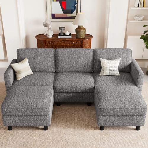 Belffin 84.3" 5 Seats U Shaped Couch Modular Sectional Sofa Washable Sectional Couches for Living Room Comfy Couches with Storage Seat Couch Sofas with Chaise,Grey by Belffin