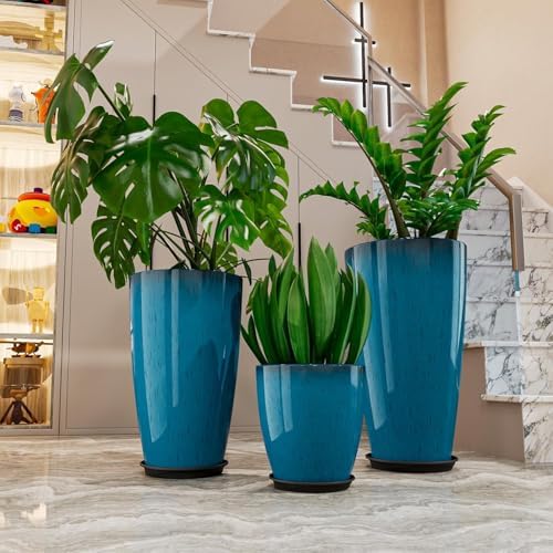 QCQHDU 24,21,11 inch Large Planters with Drainage Hole & Saucer, Set of 3 Plant Pots Tall Planter for Indoor & Outdoor Plants Home Modern Decor - Image 5