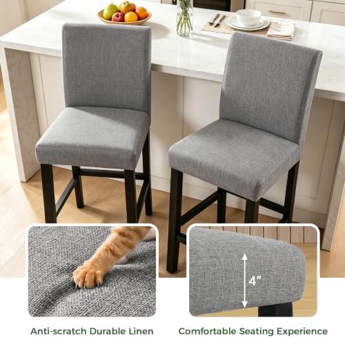 LSSPAID Counter Height Bar Stools Set of 4, 25 Inch Upholstered Fabric Barstools, Modern Kitchen Island Chairs with Backrest and Solid Wood Legs, Grey - Image 5