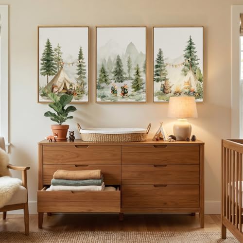 Framed Forest Animal Wall Art for Nursery, 3 Piece Nature Cute Whimsical Bear Fox Rabbit Canvas Painting Prints for Modern Farmhouse, Rustic Cabin Toddler Girl Artwork for Bedroom Kids Room, 16x24 - Image 4
