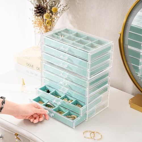 ProCase Earring Holder Organizer Jewelry Box with 8 Drawers, Aqua - Image 3