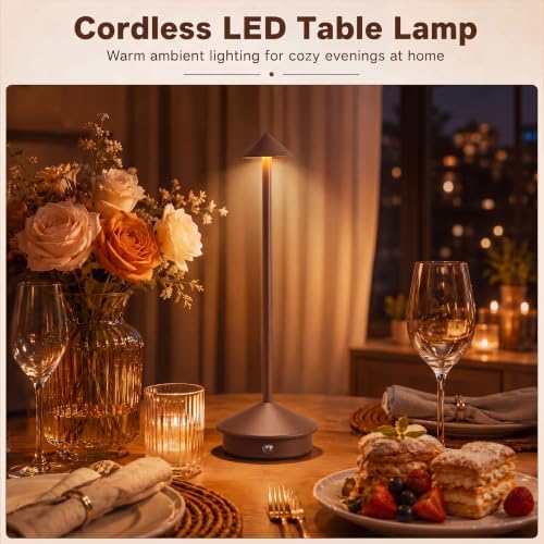 6 Pack Cordless Table Lamp, 3 Color Stepless Dimmable, Brown - Image 6