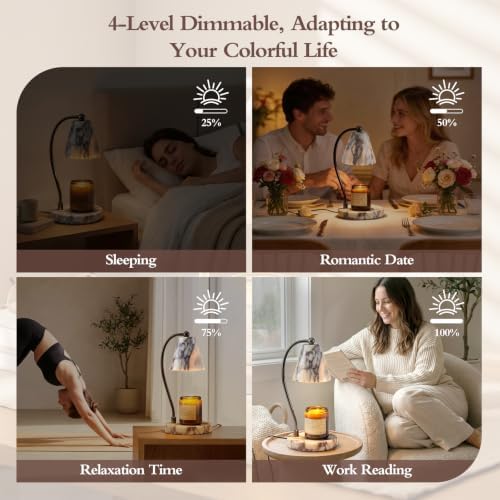 SAMAH Marble Lamp, Candle Warmer Lamp with Timer Dimmer, Electric Wax Melt Warmer for Jar Candles with 2 Bulbs, Luxury Stone Housewarming Gifts, Home Decor Birthday Gifts for Women (Calacatta Viola) - Image 4