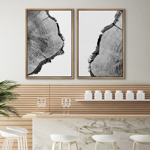 SIGNWIN Framed Wall Art Print Set Black & White Close Up Tree Ring Details Nature Wilderness Photography Modern Art Rustic Relax/Calm Multicolor for Living Room, Bedroom, Office - 24"" x36 x2 Natural - Image 4
