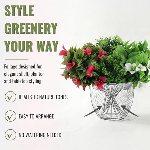 DECKO Artificial Plants - Fake Plants & Flowers Indoor and Outdoor - UV Resistant Flora for Living Room, Balcony, Patio, Kitchen etc - Faux Greenery - Verbena Collection (8 Plantable Stems) - Image 4