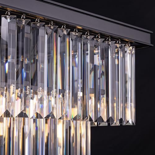 Wellmet Crystal Chandelier 47-inch, 11-Light Modern Rectangular Black Chandelier Ceiling Hanging for Dining Room, Linear Chandeliers Light Fixture for Living Room, Bedroom, Kitchen Island, Pool Table - Image 5
