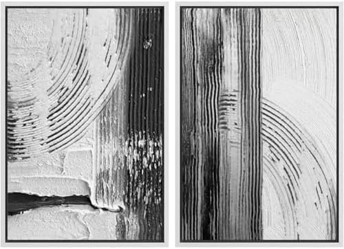 SIGNWIN Framed Canvas Print Wall Art Set Black White Industrial Paint Strokes Abstract Shapes Illustrations Modern Art Minimal Decorative Nordic for Living Room, Bedroom, Office - 24"" x36 x2 White by SIGNWIN