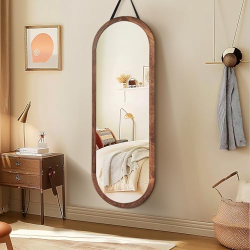 48x16in Oval Full Length Mirror Solid Wood Frame, Brown - Image 6