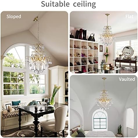 WUZUPS Crystal Chandelier 5-Light Pendant Ceiling Light Modern Lighting Fixture for Bedroom Hallway Bar Kitchen Bathroom, H 22.6'' x W 19.2'', E12 Base, Gold - Image 6