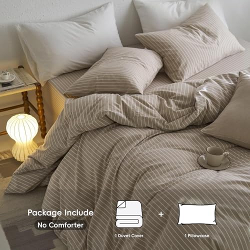 MooMee Striped Duvet Cover Set 100% Washed Cotton Linen Like Twin - Image 2