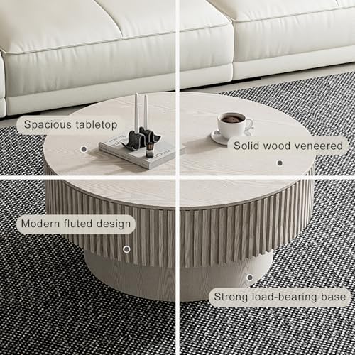Round Coffee Table with Storage, Modern Wooden Coffee Table - Image 4