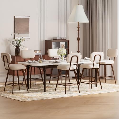 MALOL 26“ PU Leather Swivel Bar Stools Set of 6, Mid Century Counter Height Bar Chairs with Low Back and Metal Legs, Modern Bar Stool Chair for Kitchen Island, Beige by MALOL