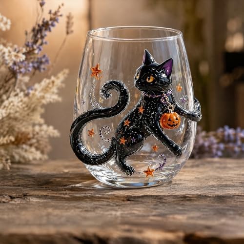 3D Halloween Embossed Handmade Black Cat Glassware Collection - Image 6