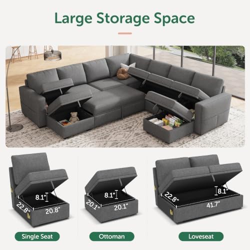 HONBAY Modular Sectional Sleeper Sofa with Pull Out Couch, Oversized U Shaped Sleeper Pull Out Bed with Storage Sectional Couches for Living Room - Dark Grey - Image 5