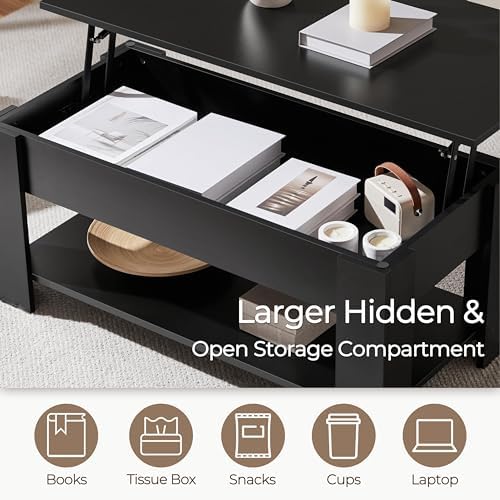 Yaheetech Black Lift Top Coffee Table with Storage for Living Room, 38.6" - Image 6