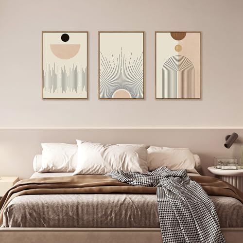 LHIUEM Large Abstract Boho Line Framed Canvas Wall Art Set,Modern Geometric Sun Wall Decor,Mid-Century Neutral Artwork for Living Room,Bedroom,Dining Room,Office -16"x24"x3 - Image 5