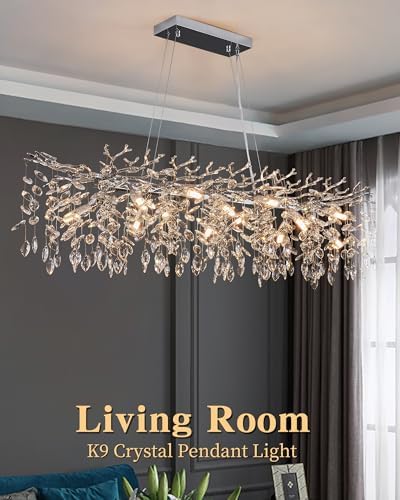 Modern Tree Branch Crystal Chandelier Luxury Silver Crystal Pendant Lighting 47.2" Contemporary 14-Light Chandeliers for Dining Room Kitchen Bedroom Living Room - Image 5