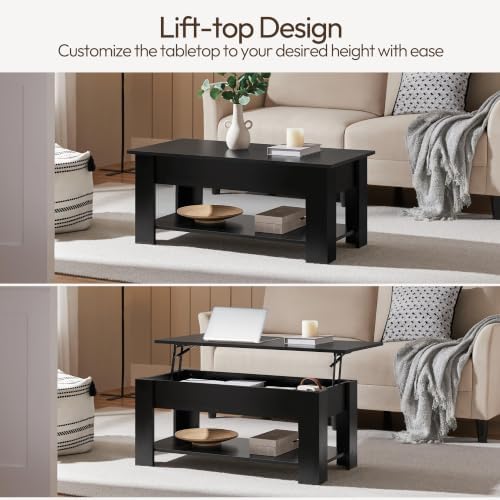 Yaheetech Black Lift Top Coffee Table with Storage for Living Room, 38.6" - Image 4
