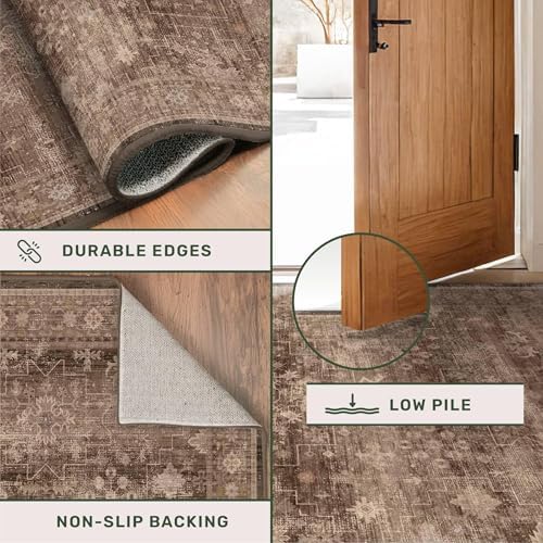 Hazo Haus Neutral Boho Washable 3x16 Extra Long Hallway Runner Rug, Brown Waterproof Large Kitchen Floor Rug Indoor, Non-Slip Stain & Fade Resistant, Vintage Dark Earthy Taupe Décor (3x16 Brown) - Image 4