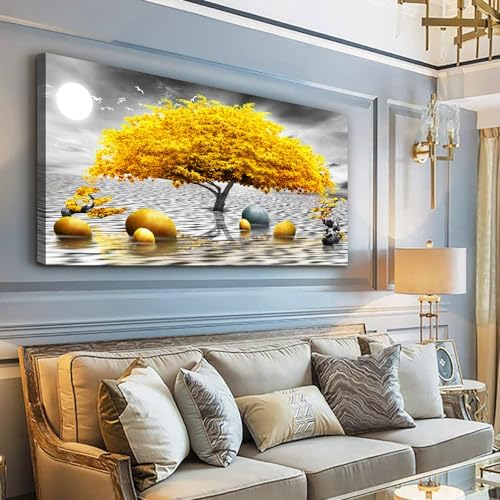MHARTK66 Wall Decorations For Living Room Canvas Wall Art For Bedroom Abstract Wall Decor Black And White Canvas Art Yellow Tree Paintings Bathroom Home Decoration Hang Pictures Office Large Artworks - Image 2
